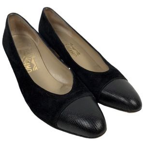 Vtg Salvatore Ferragamo Suede Heel with Cap Toe